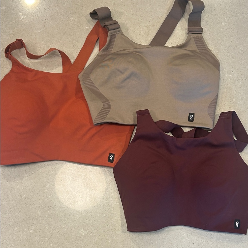 On Running Sports Bra Trio - Orange, Brown, Gray